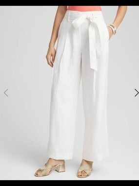 Black Label By Chicos White Tie-Waist Wide-Leg Pants